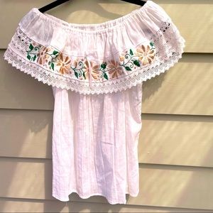 Vintage Embroidered White Cotton Blouse Med